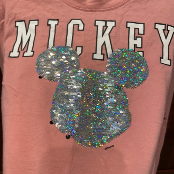 Abercrombie kids Pink Sequin Mickey Mouse Long Sleeve T-Shirt - Size 7/8 - Picture 2 of 5